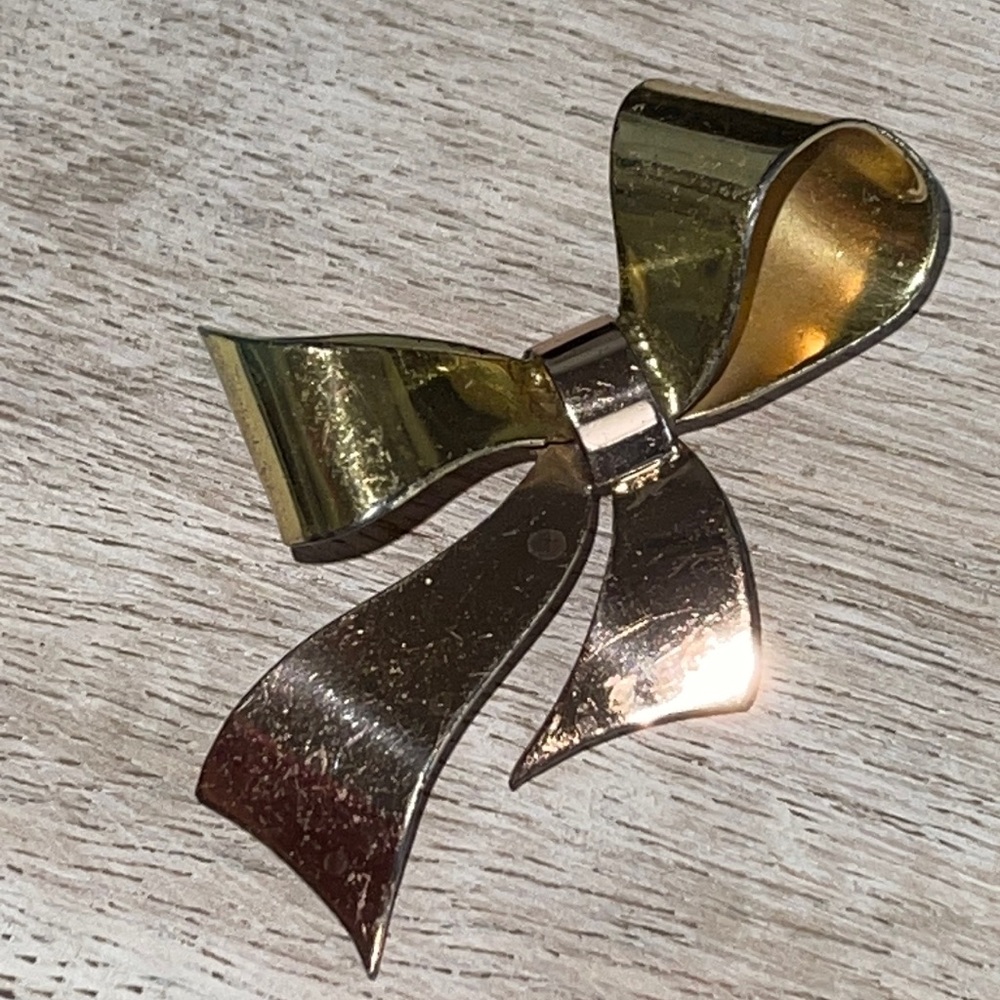 Vintage Coro Sterling Silver Gold Overlay Bow Brooch Pin